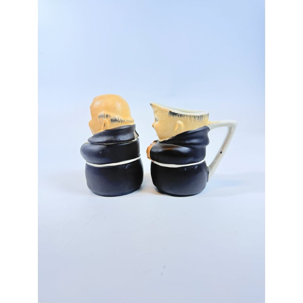 Creamer and Sugar Set Friar Tuck Monks Bowl Pitcher Porcelain Ceramic Apco Vinta - Picture 8 of 14